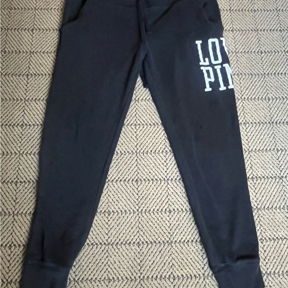 PINK Victoria's Secret Black Joggers with White Logo